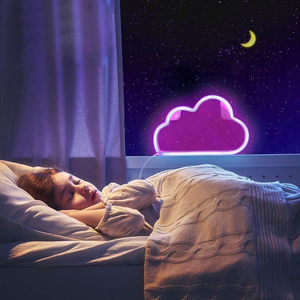 Cute Neon Cloud Sign, Battery or USB Powered Night Light as Wall Decor for Kids Room, Bedroom, Festival, Party (Cloud-P)