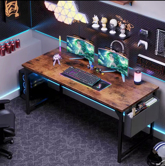 55-Inch Computer Office Gaming Desk with Storage Bag & Metal Frame
