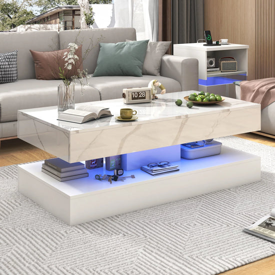 Modern LED Coffee Table – Double-Layer Design with 2 Storage Drawers