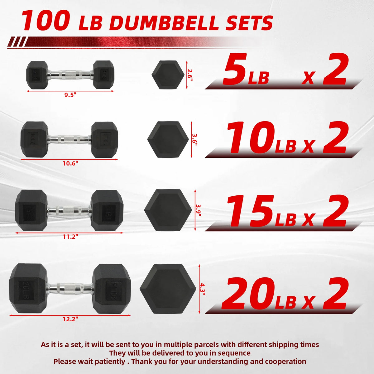 Dumbbell Set, Pairs of 5 Lb, 10 Lb, 15 Lb, and 20 Lb